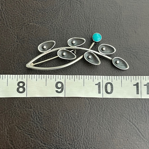 Vintage Maricela Taxco Mexico sterling silver turquoise brooch pin - Picture 8 of 9